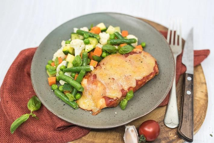 Healthy Chicken Parmigiana with Spring Vegetables