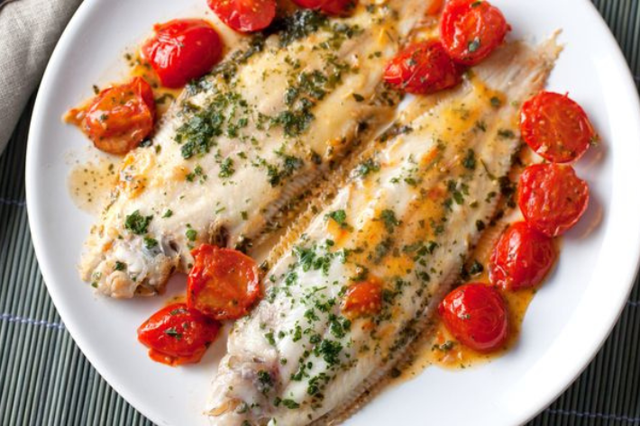 Tomato and Caper Baked Fish with Sweet Potato Mash