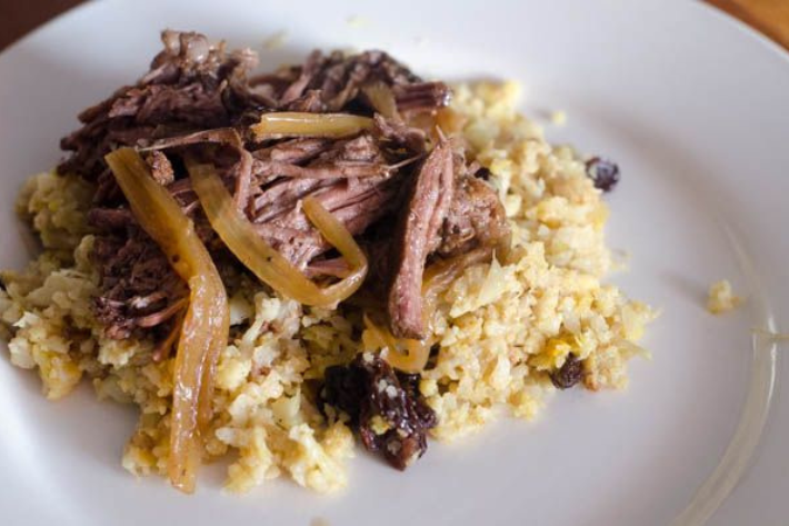 Moroccan Spiced beef over Cauliflower Rice